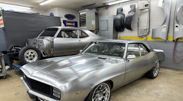 1969 Camaro Before The Paint 01 1969 Camaro bare metal body with front splitter and custom wheels