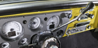 01 1972 Chevy C10 tilt column install with Classic Instruments carbon faced gauge cluster and Lokar shifter detail
