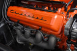 011 1965 Chevy Nova valve cover closeup with Holley EFI and orange Chevrolet script
