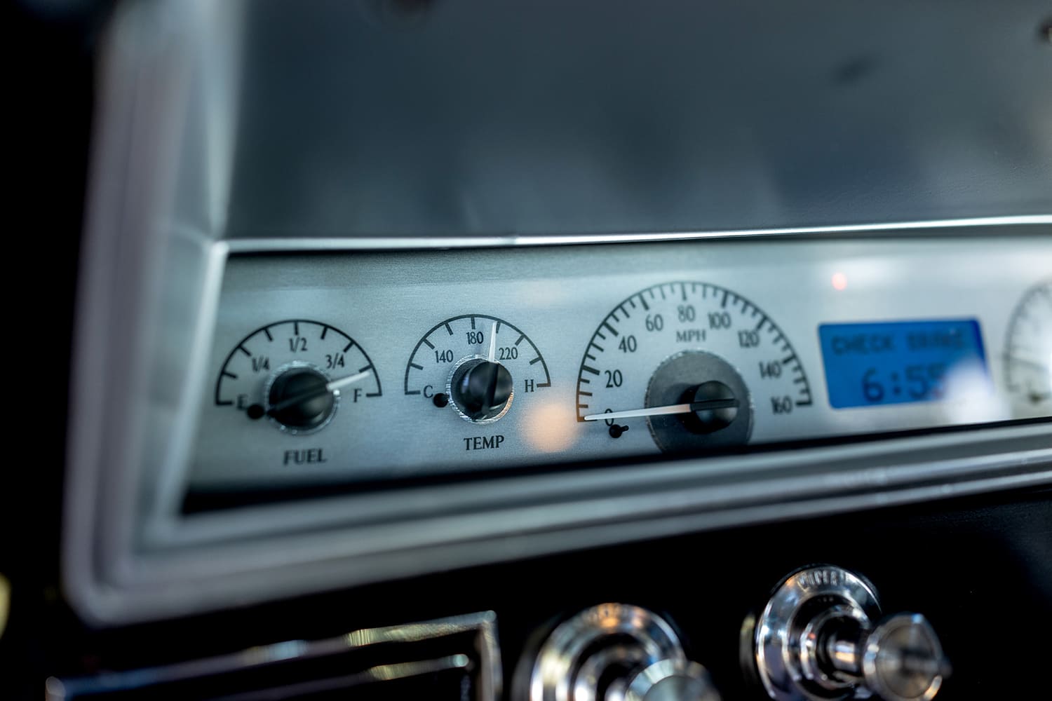 012 1966 Chevy Nova custom dash includes digital odometer retro gauges and brushed aluminum trim