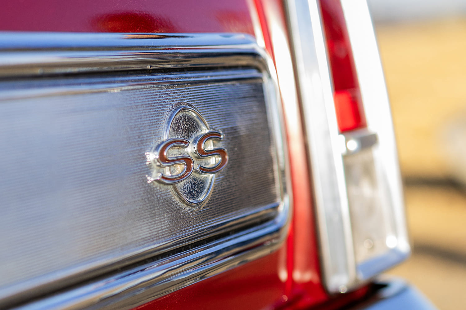 017 1966 Chevy Nova SS rear panel features centered SS badge and chrome detailing