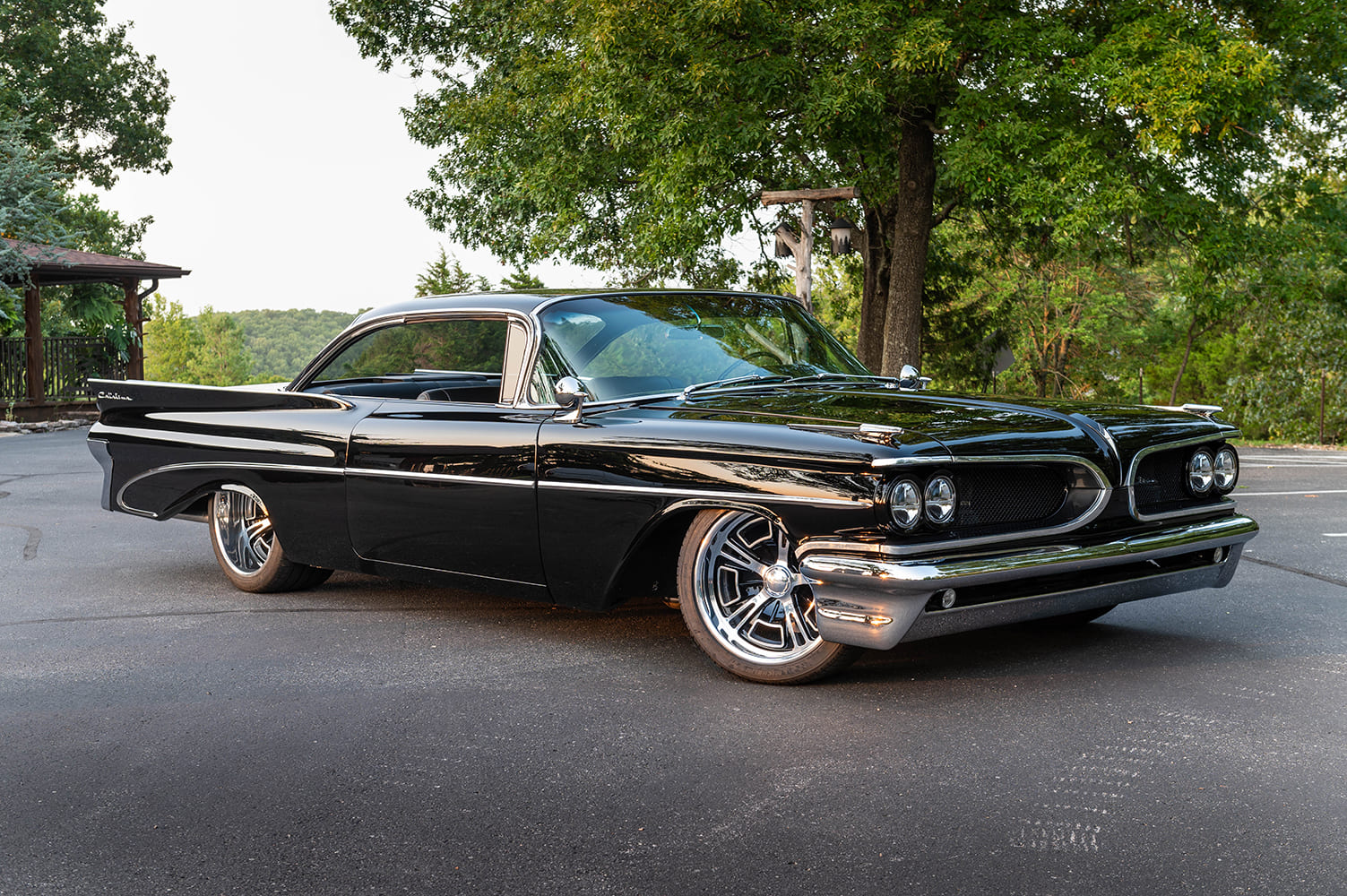 02 1959 Pontiac Catalina front three quarter view showing dual headlight setup and smoothed bumper