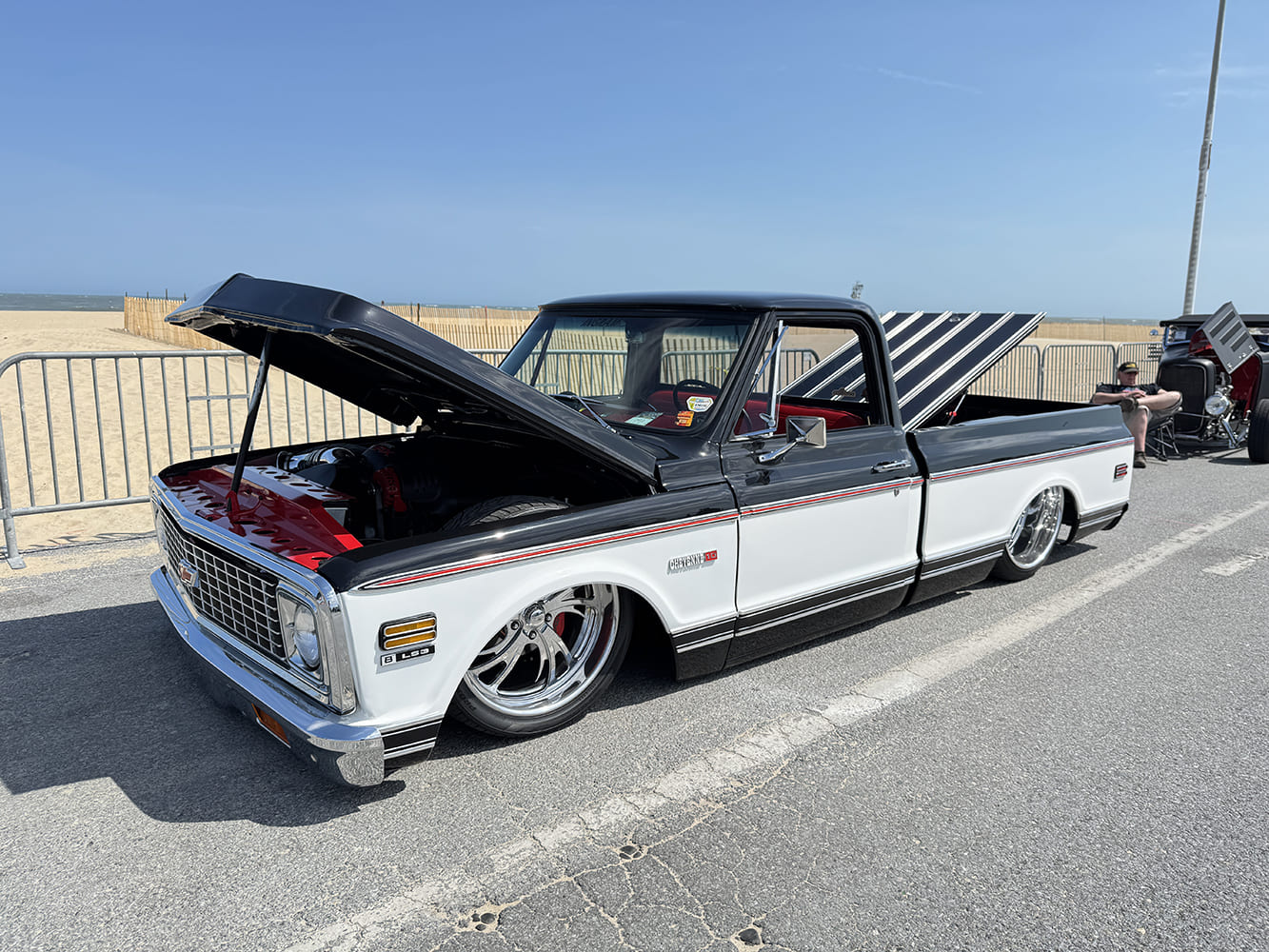 02 1972 Chevrolet C10 Cheyenne Super B LS3 in black and white two tone with polished billet wheels