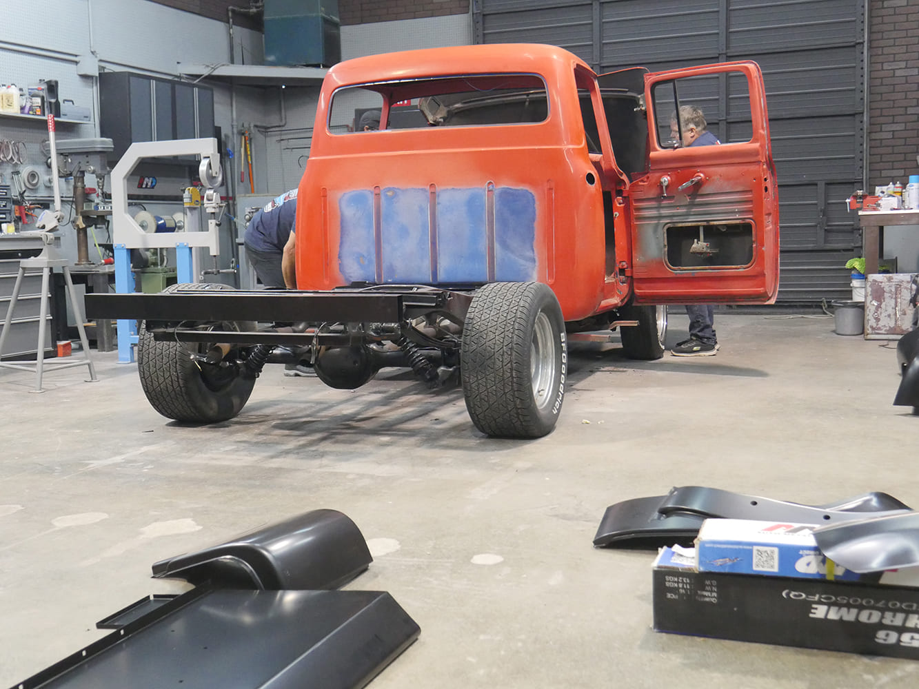 03 1956 Ford F 100 replacement cab corner panel laid out pre installation