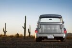 04 1956 Ford F 100 rear tailgate view with embossed FORD lettering and California plate