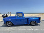 06 1959 Chevrolet Apache 31 in vibrant blue with smoothed bed cover and modern alloys