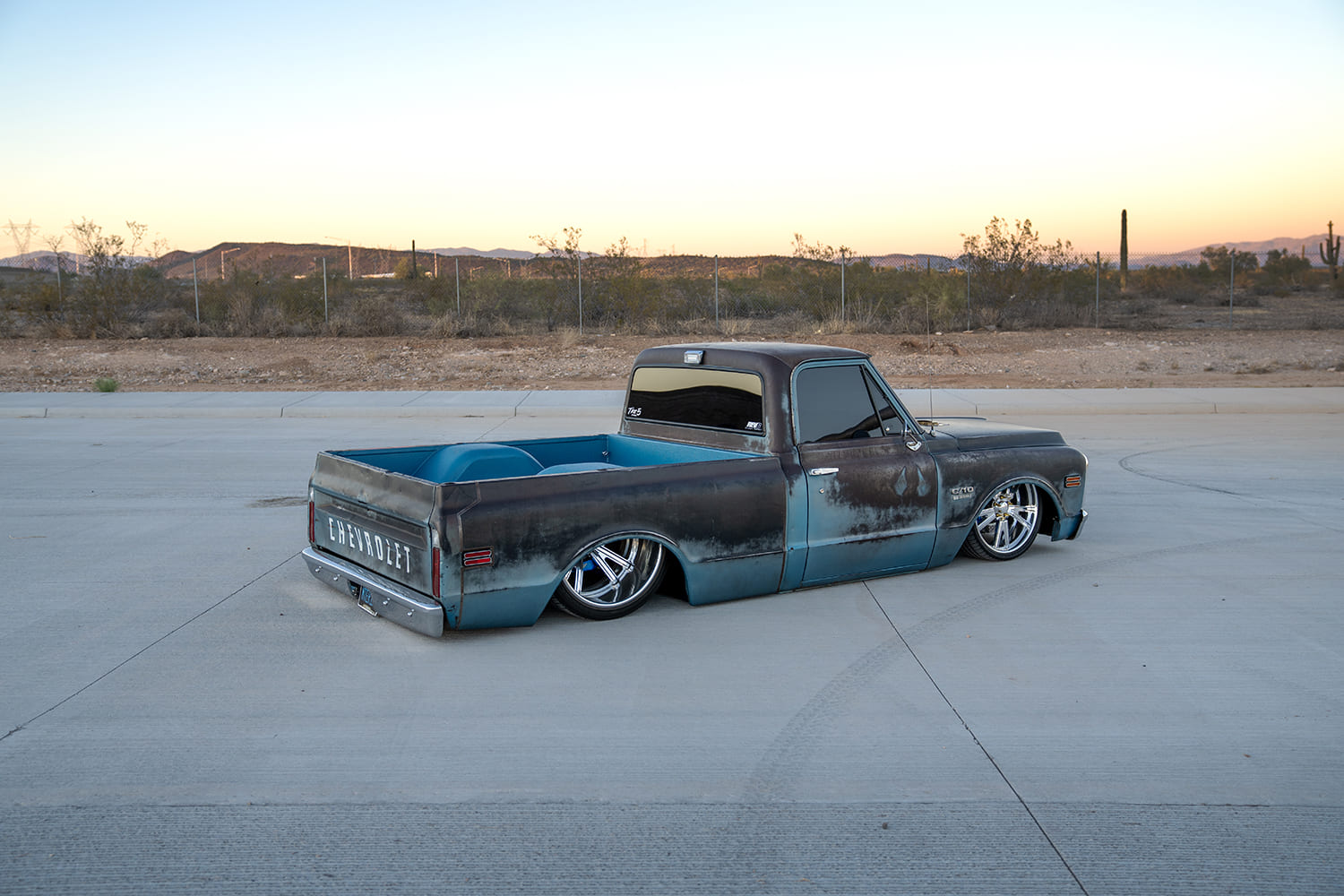 06 1970 Chevy C10 rear three quarter view slammed static drop