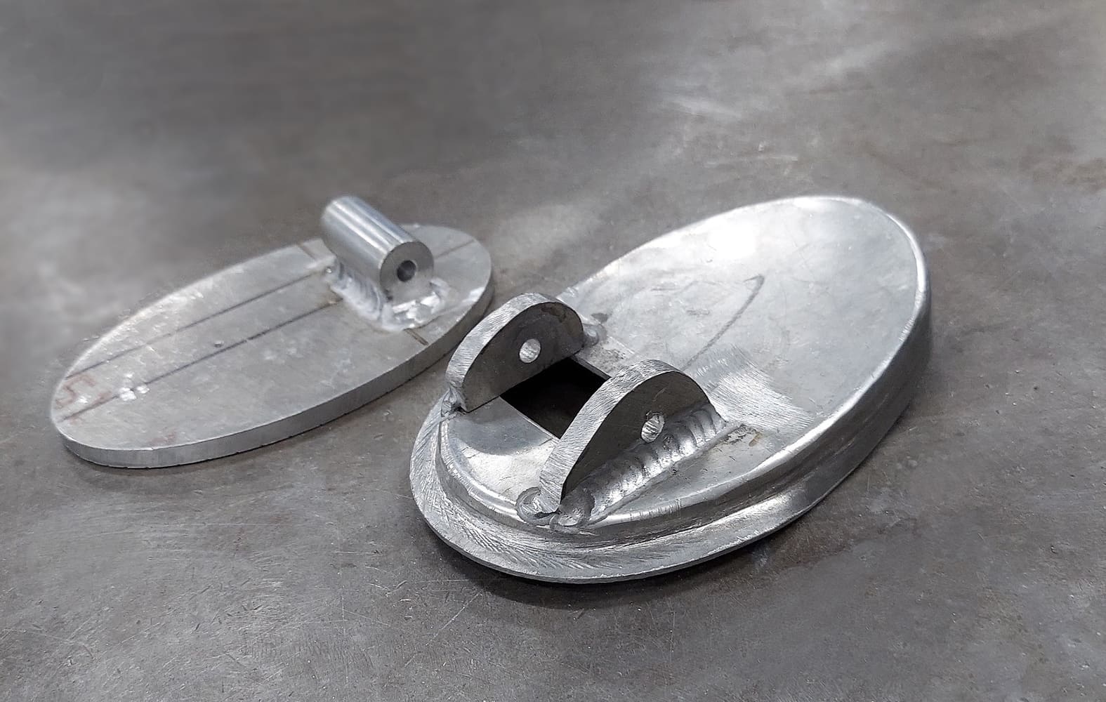 06 Divco hand fab billet hinge latch assembly with welded aluminum brackets