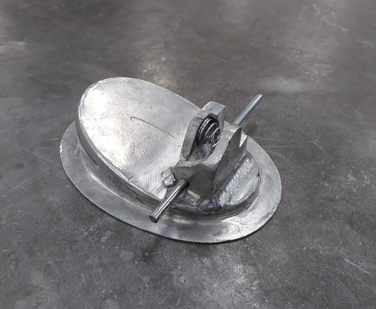 07 Divco push button latch billet construction spring loaded mechanism details