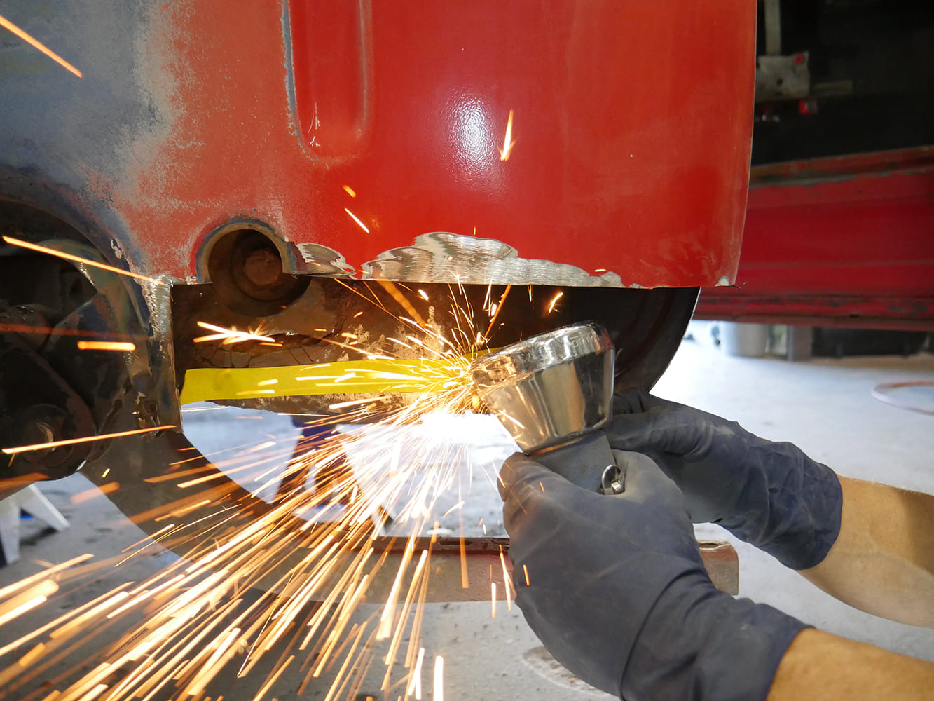 08 1956 Ford F 100 dark blue resto mod with BFG Radial TA tires and chrome bumpers