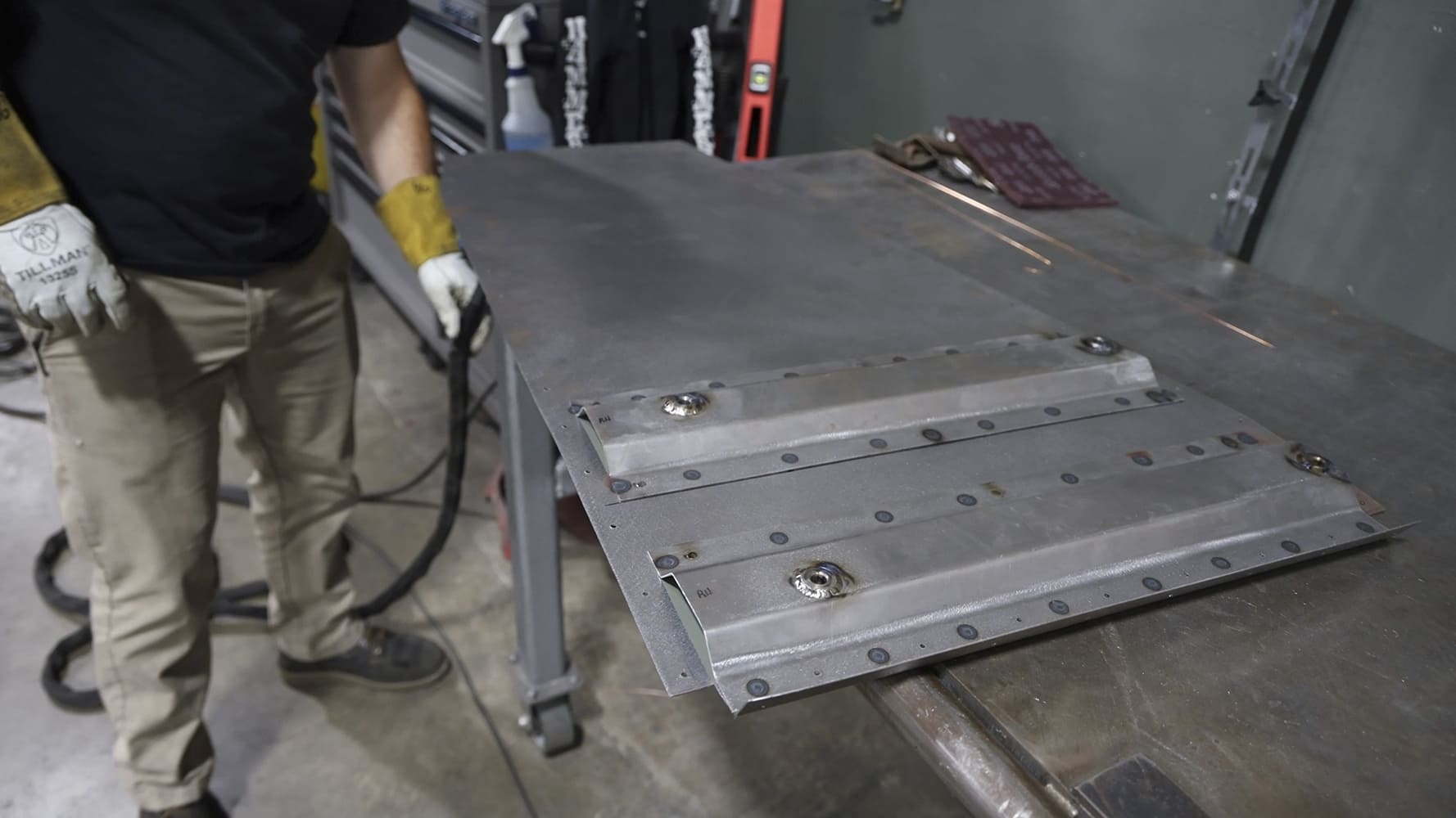 09 1962 Chevy convertible bead rolled sheetmetal floor pan with riveted stiffeners