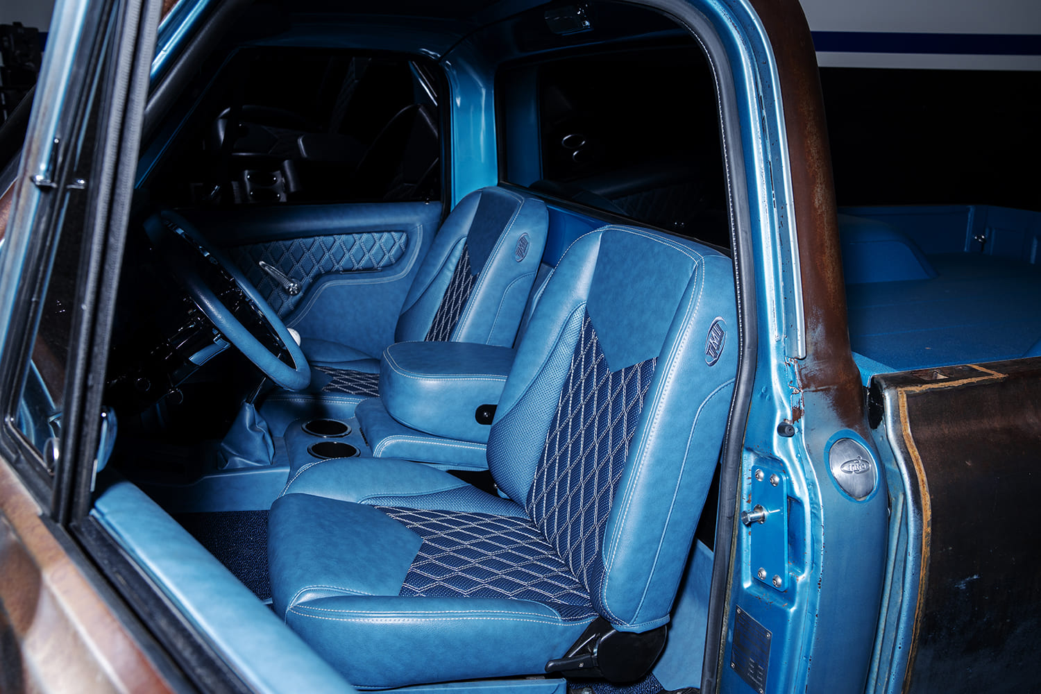 10 1970 Chevy C10 TMI interior diamond stitch full custom blue