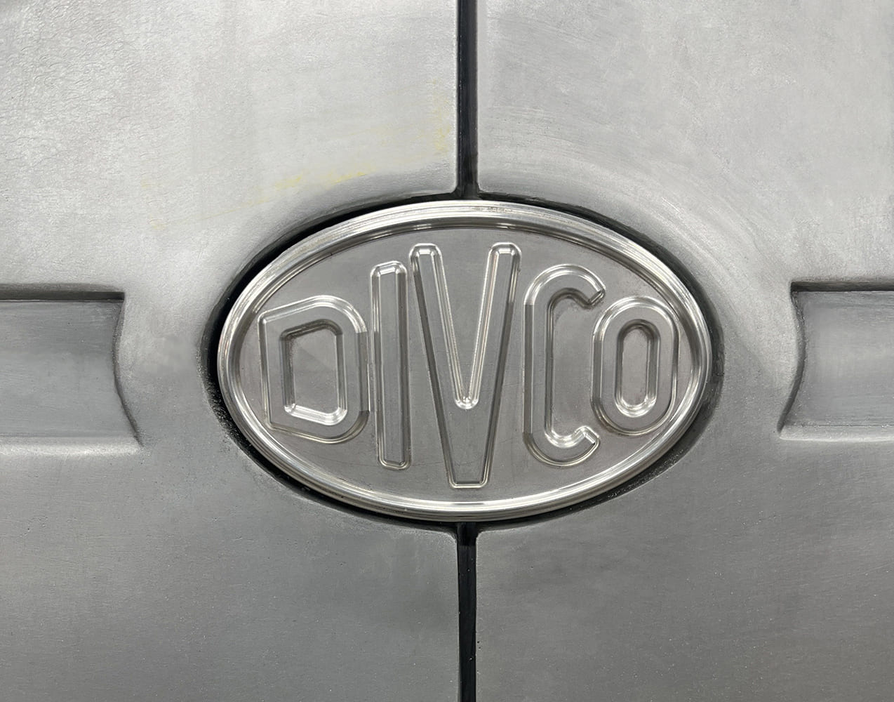 10 Divco billet emblem custom milled oval badge flush mounted to bodywork