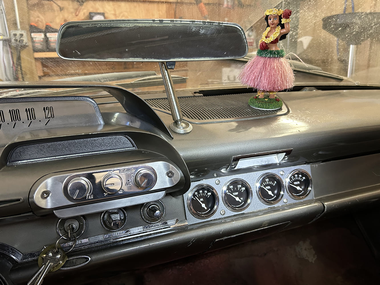 13 dodge dash interior installed cluster vintage air controls triple gauge pod hula girl