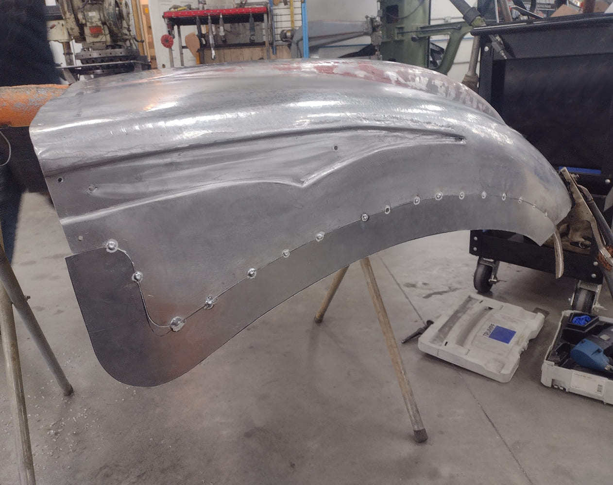 14 Divco rear fender metalwork complex compound curves hand fit and spot welded