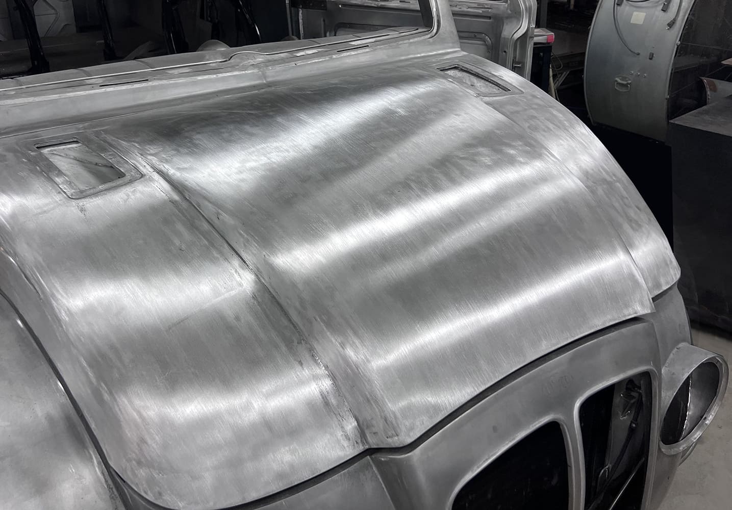 15 Divco aluminum hood brushed finish with recessed vented reliefs custom formed