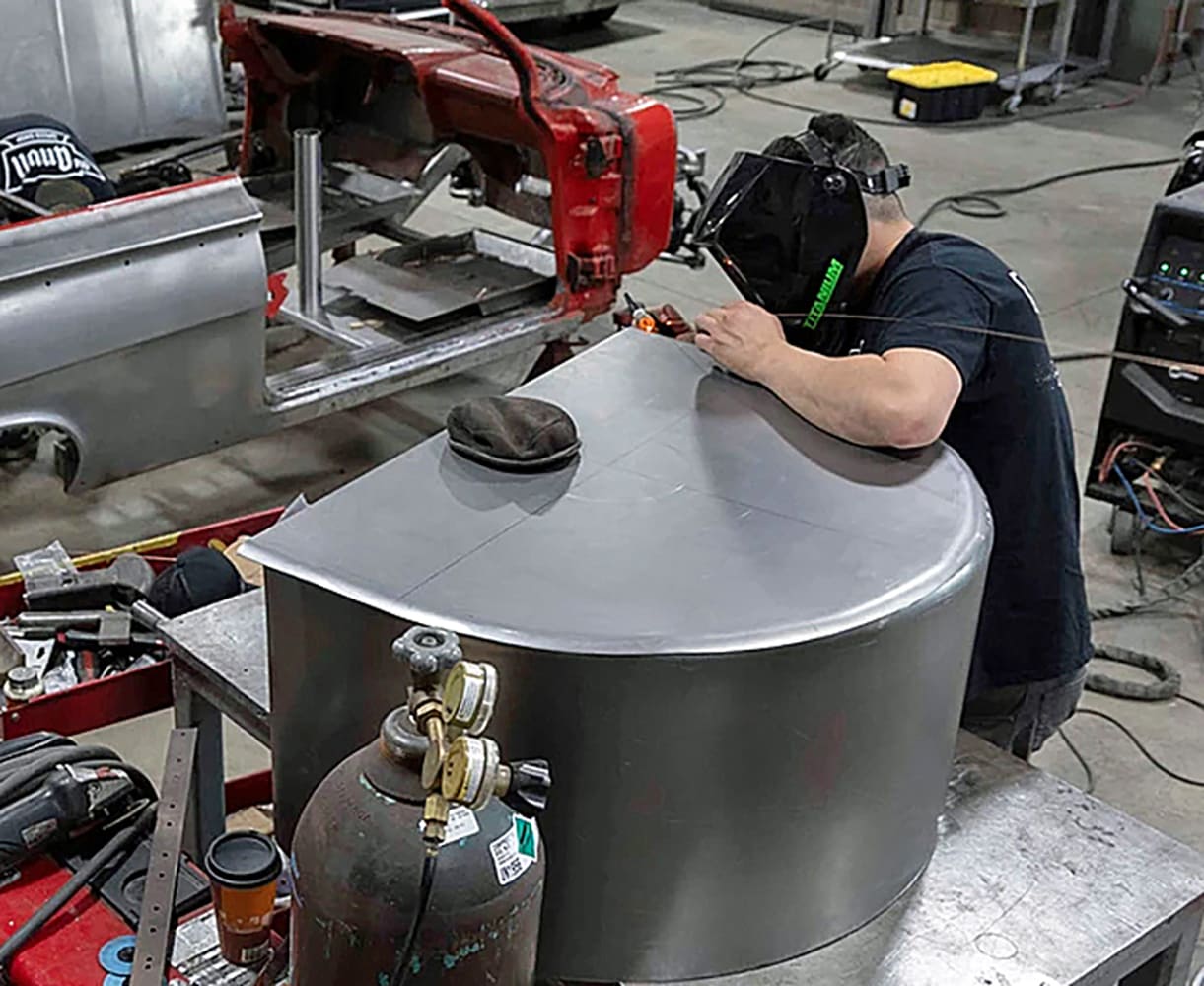 16 1962 Chevy convertible custom rear tub welded during fabrication process