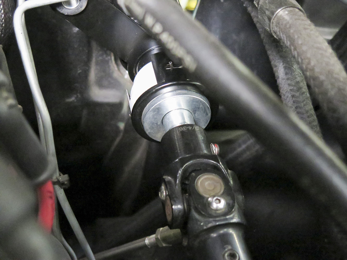 16 1972 Chevy C10 tilt column output shaft connected to Borgeson style steering U joint
