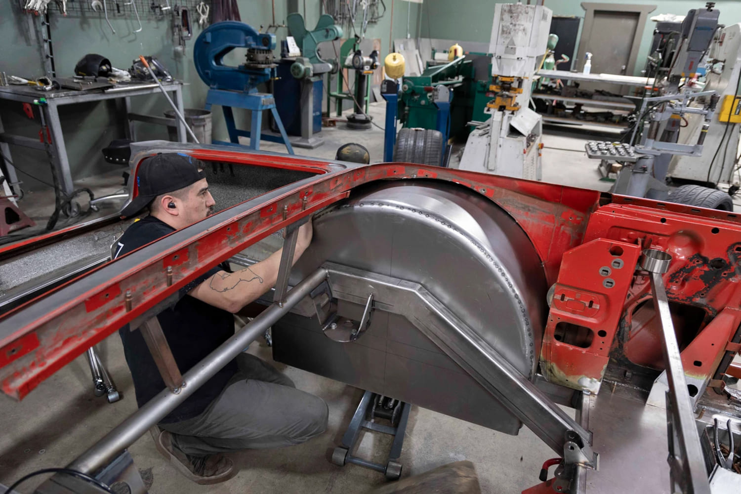 17 1962 Chevy convertible rear mini tub mocked up inside wheel well