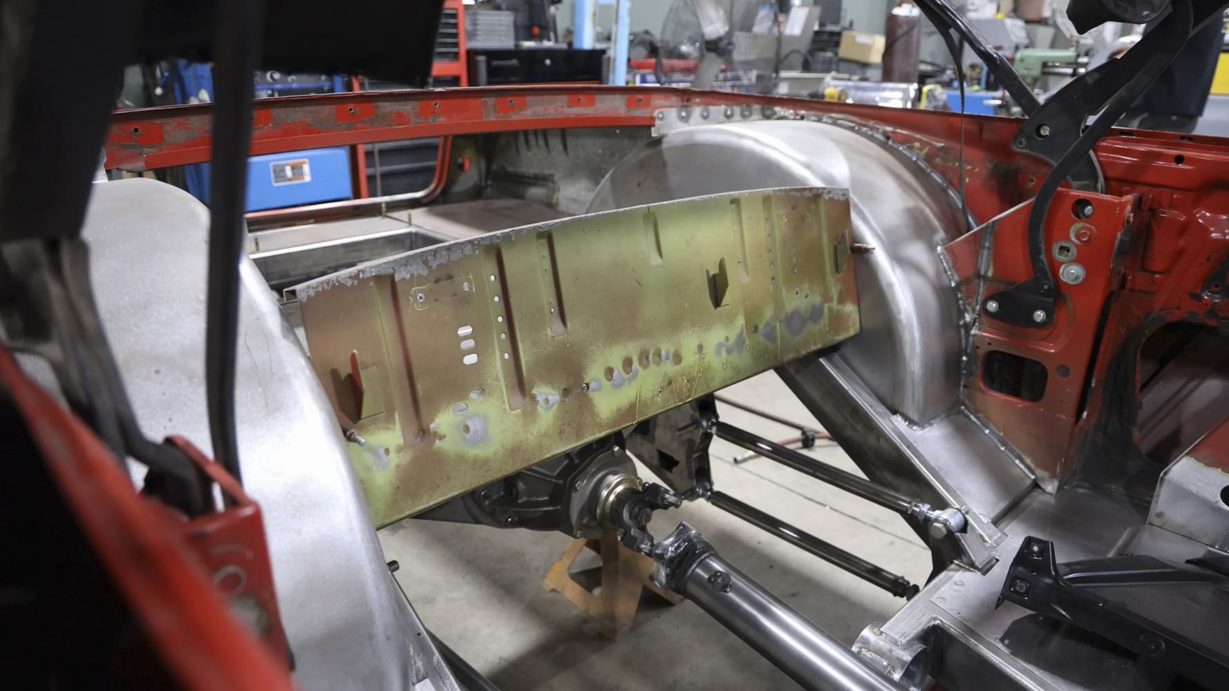 18 1962 Chevy convertible mini tubs and driveshaft tunnel welded into place
