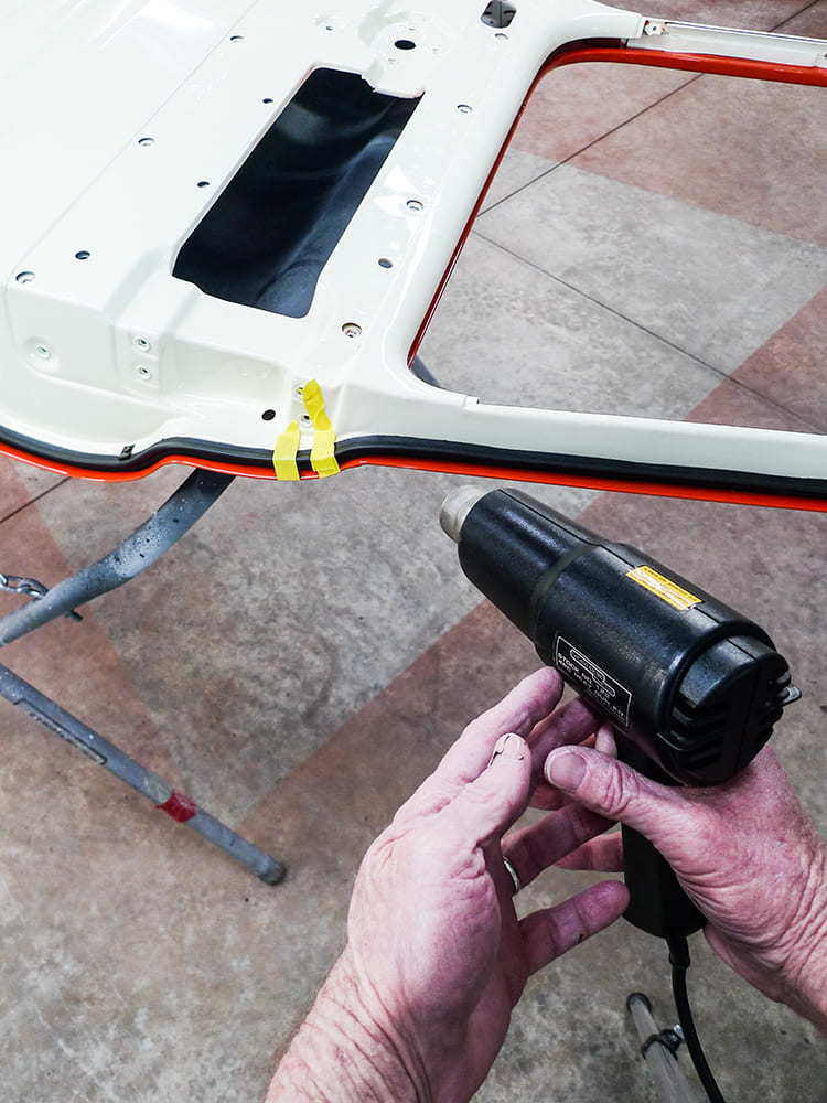 18 Heat gun used for setting seal curvature on vintage Chevy truck door