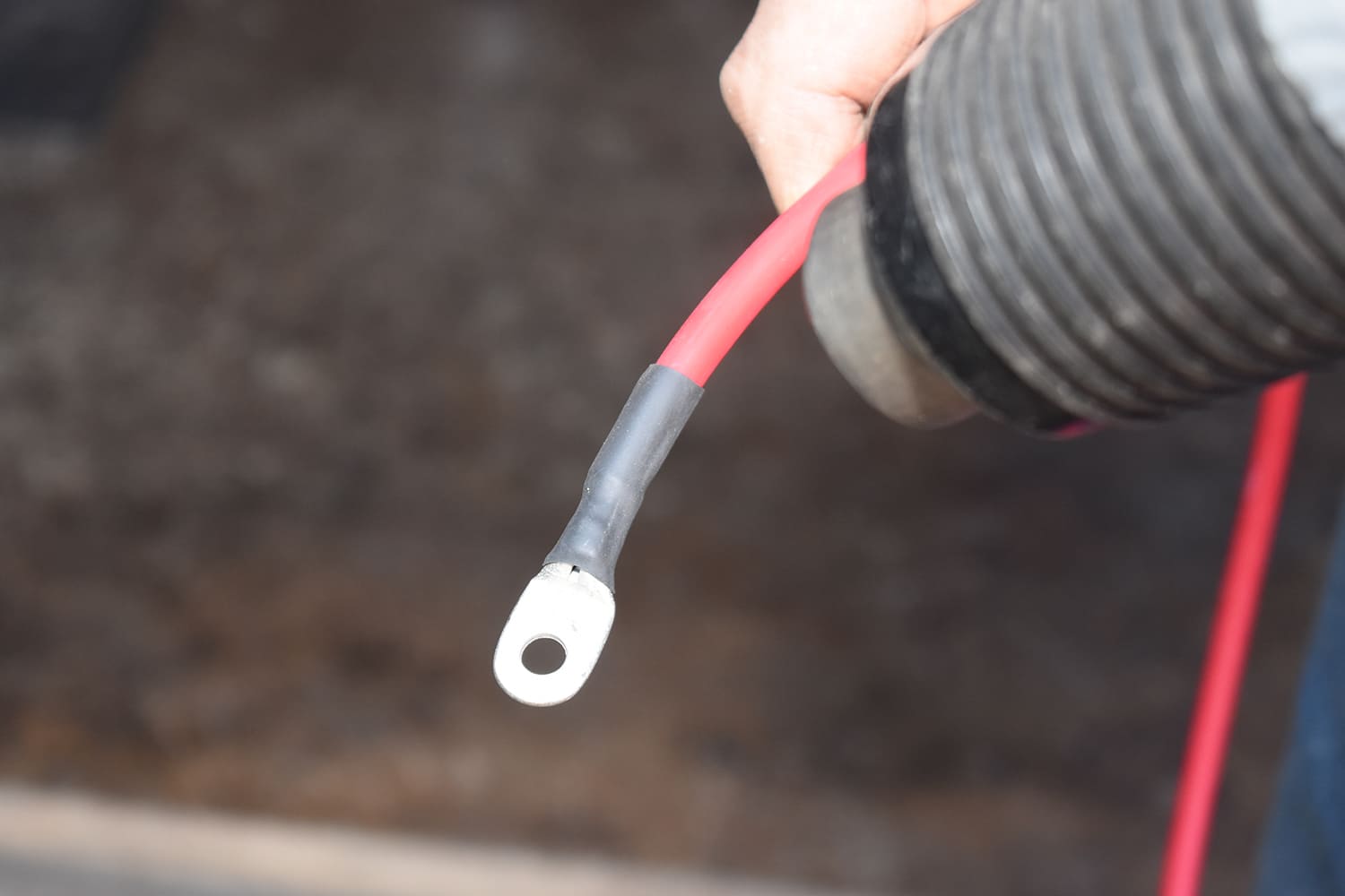18 crimped battery cable red wire heat shrink ring terminal finished end