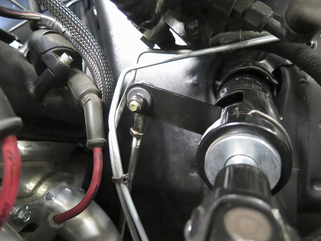 19 1972 Chevy C10 CPP shift linkage installed to tilt column lower arm bracket