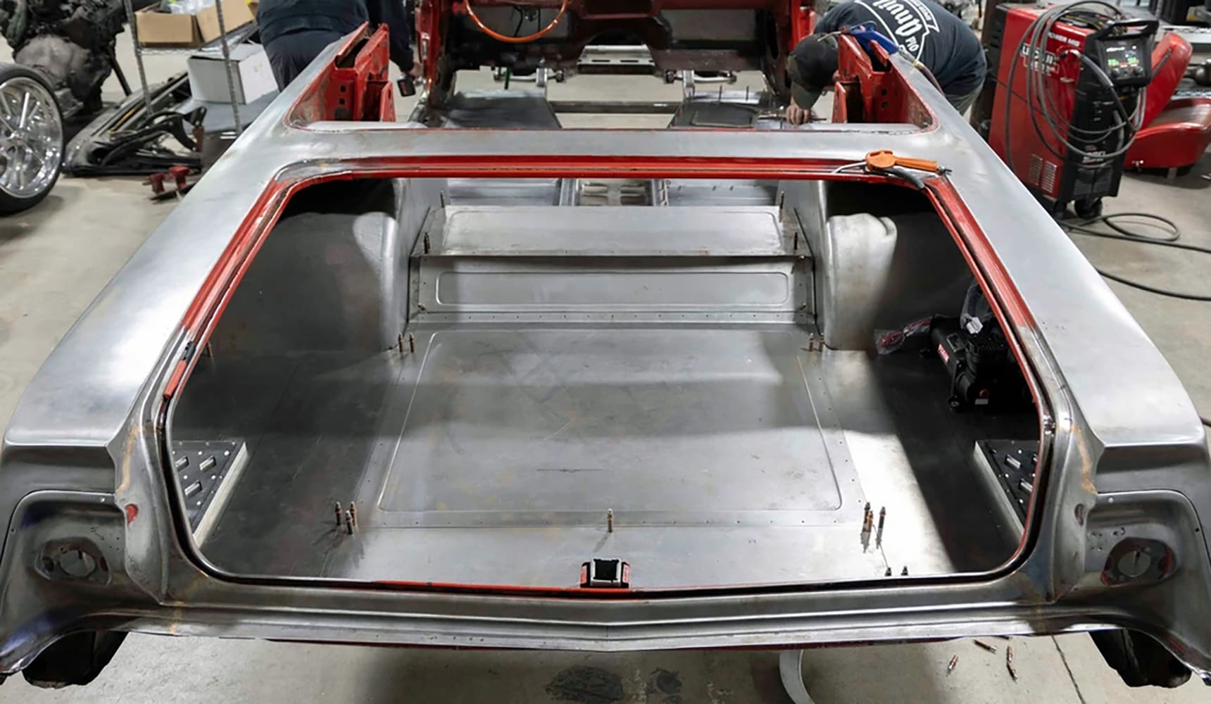 20 1962 Chevy convertible full trunk floor and tubs mocked up in rear body