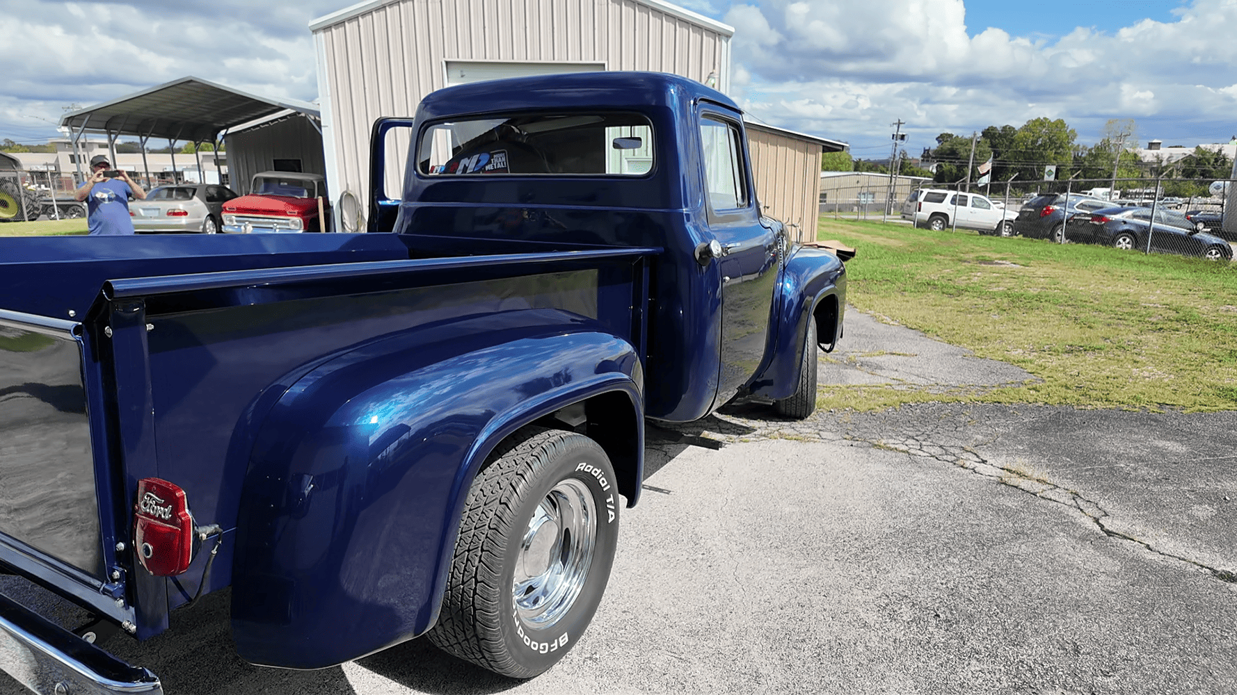 34 1956 Ford F 100 fresh paint reveal outdoors with deep gloss finish