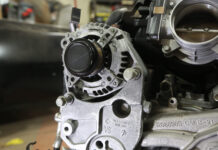 GM Gen V LT-Series Alternator Solutions 000 GM LS alternator front mount V8 casting mark and throttle body detail