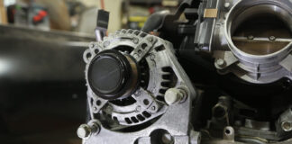 000 GM LS alternator front mount V8 casting mark and throttle body detail