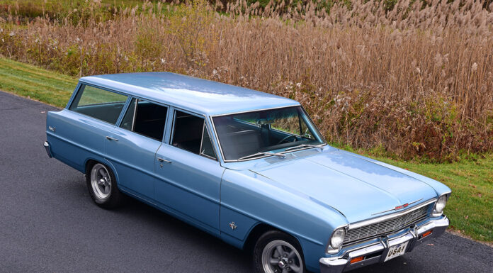 001 1966 Nova wagon light blue American Racing wheels clean classic stance