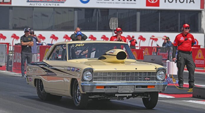 001 1966 nova ss drag car yellow hood scoop wheelie bar nhra launch shot