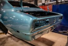 001 1968 Camaro rear panel fresh paint prep trunk open taillight housings removed