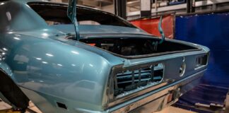 001 1968 Camaro rear panel fresh paint prep trunk open taillight housings removed