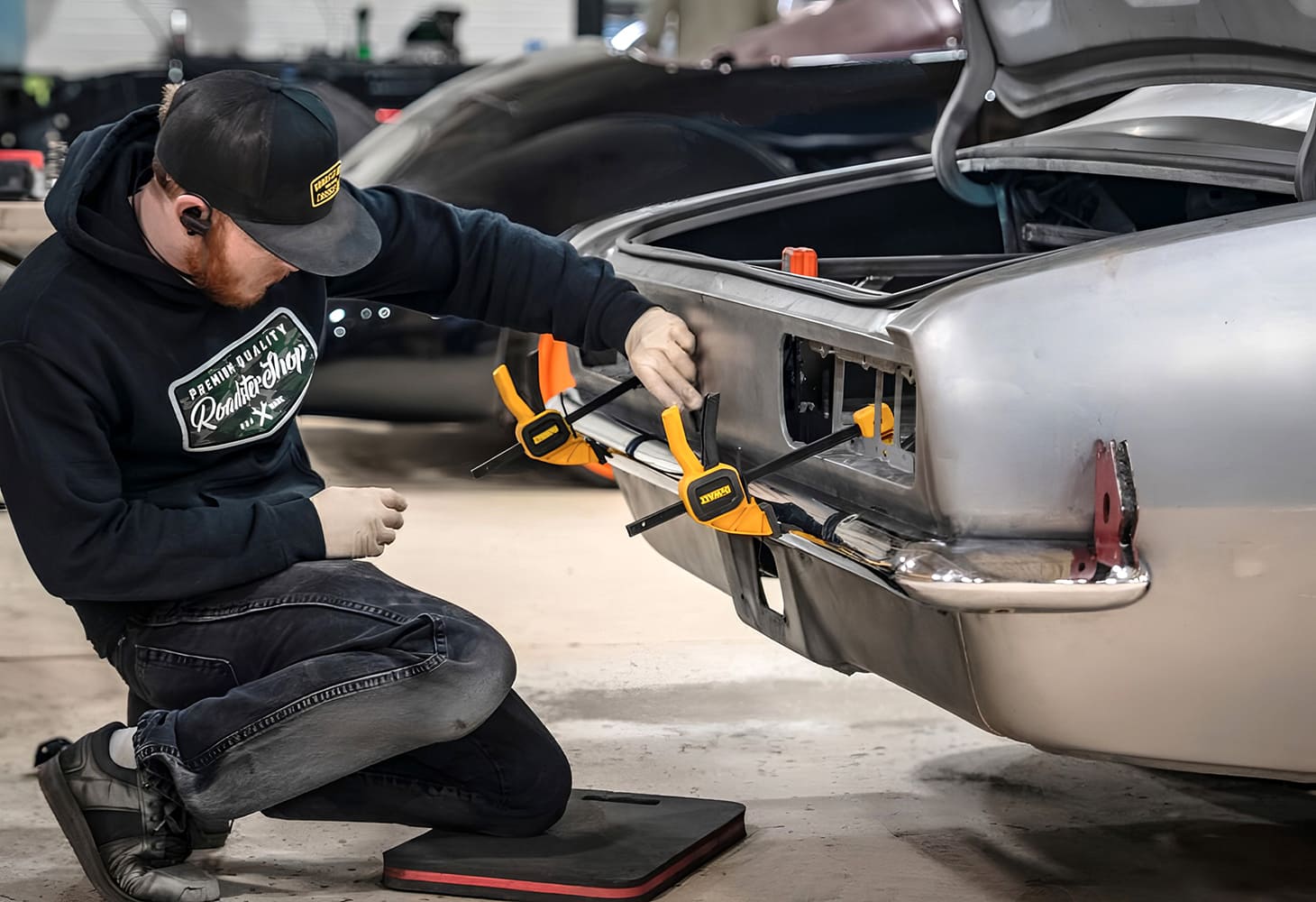 004 1968 Camaro rear bumper test fit clamps taillight panel fab process