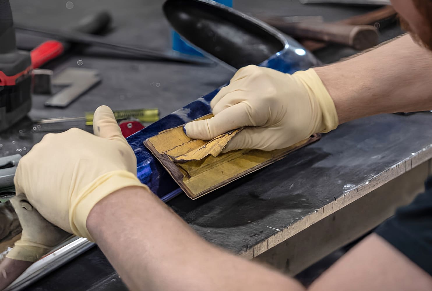 005 1968 Camaro sanding rear bumper in prep for chrome or polish