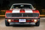 005 1968 Chevrolet Camaro front view hidden headlights grille badge and USA 1 plate