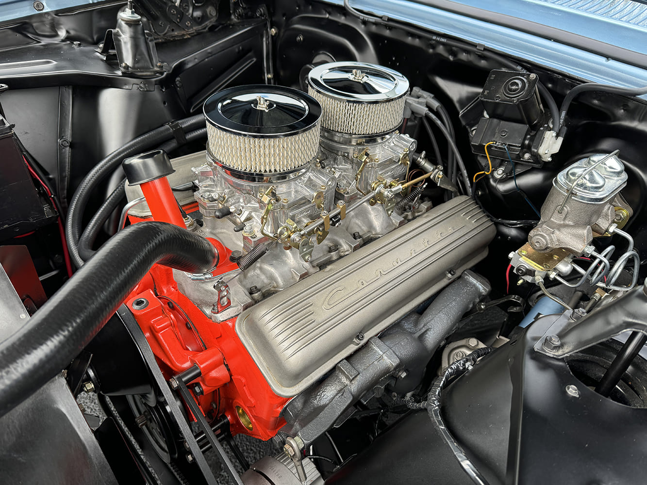 006 1966 Nova wagon dual carb small block Chevrolet script valve covers