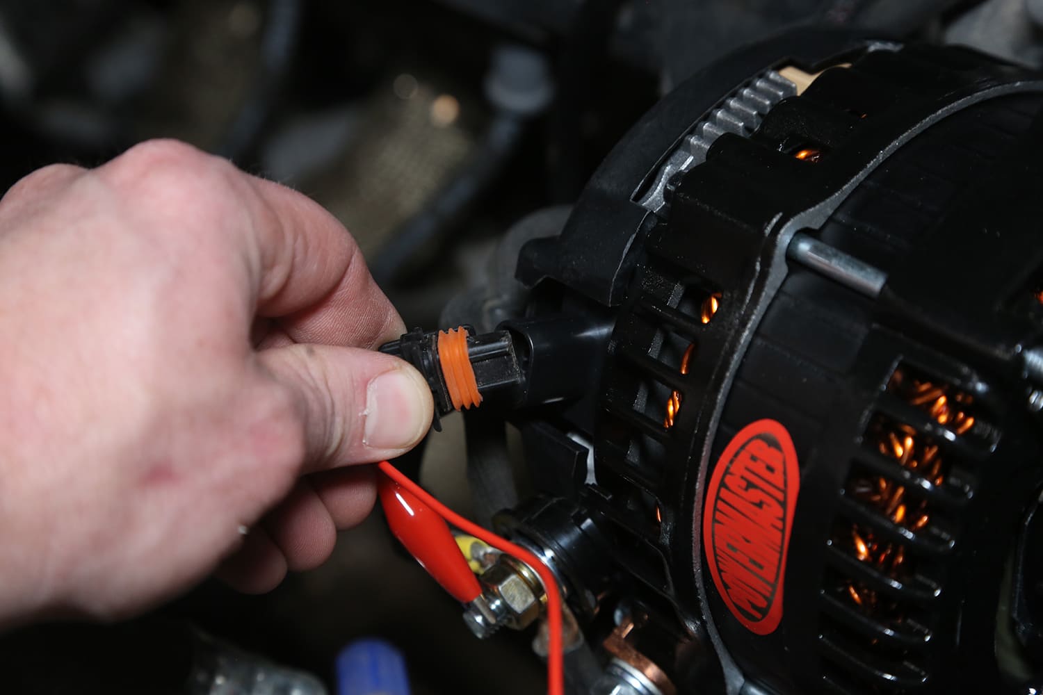 009 Powermaster alternator 2 pin connector engagement confirming signal wire fit