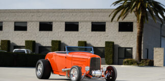 01 1932 Ford Roadster orange So Cal Speed Shop chrome grille dropped axle hot rod