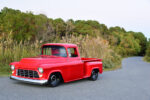 01 1955 chevy truck slammed stance smooth fenders debadged hood chrome grill