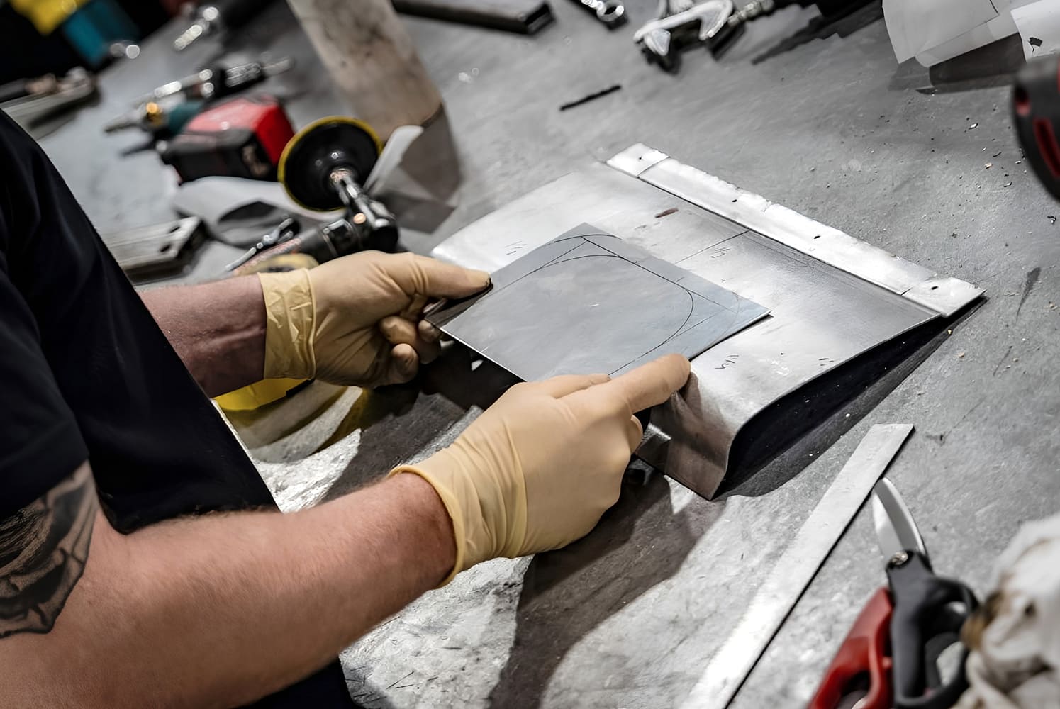 010 1968 Camaro fabbed patch panel rear valance hand fitment in progress