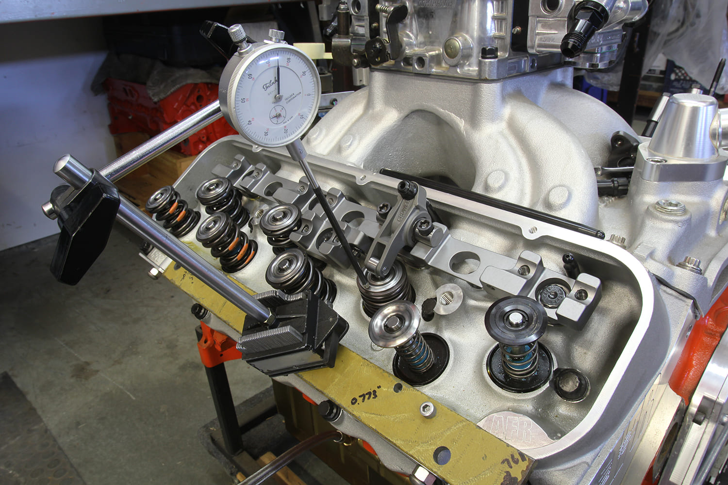 011 valvetrain travel check dial indicator aluminum rocker AFR head mock up