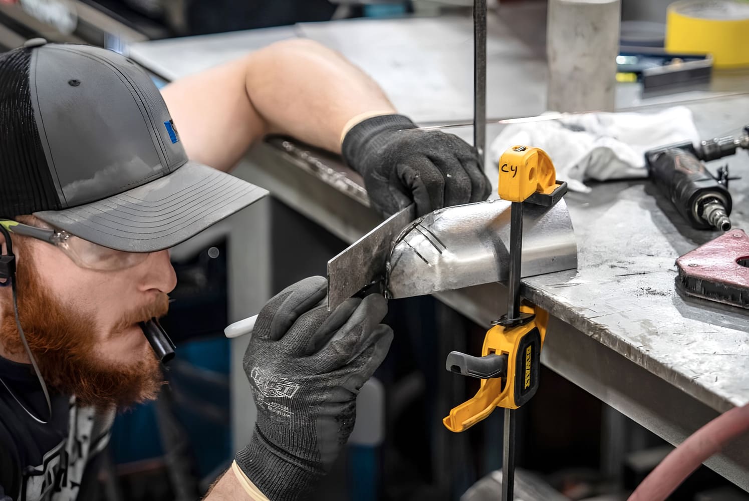 012 1968 Camaro custom panel shaping TIG prep with clamps and marker layout