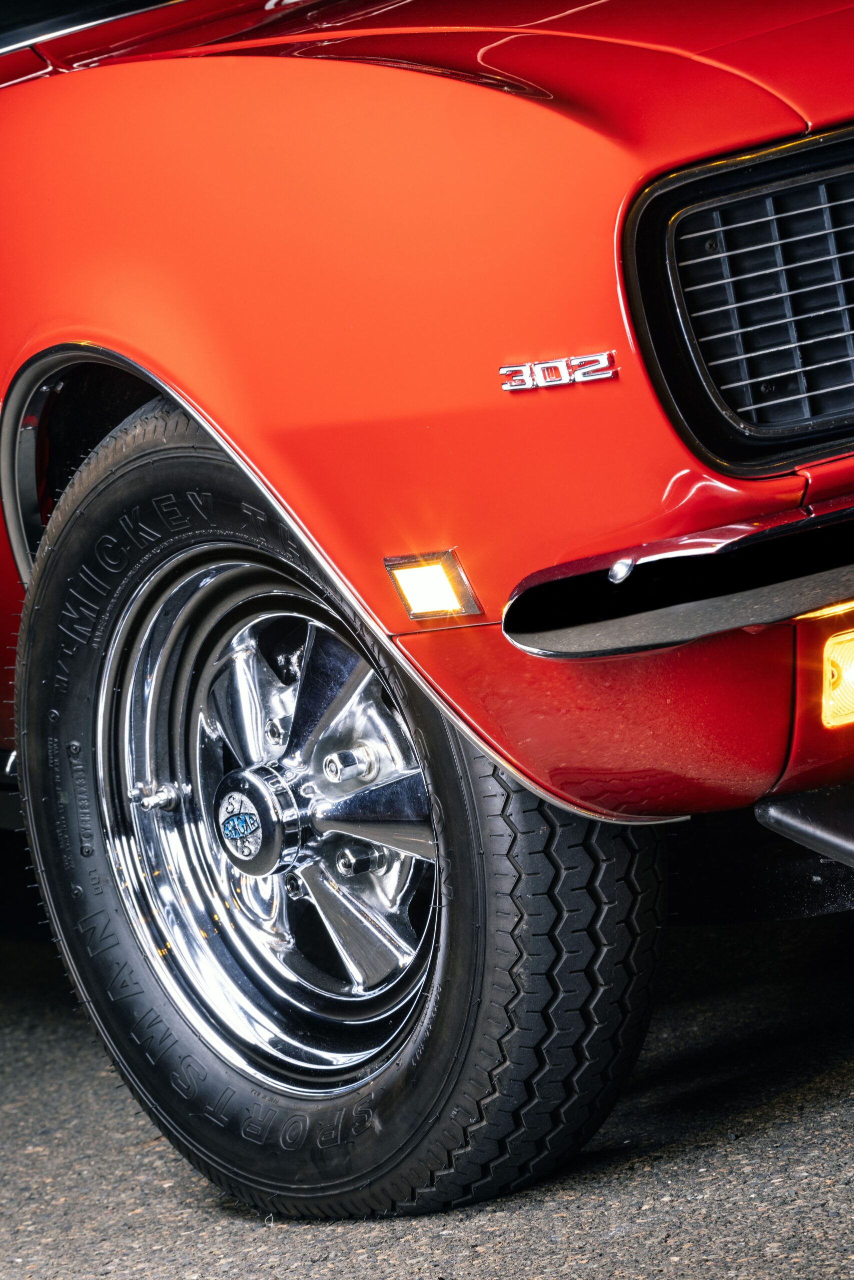 015 1968 Chevrolet Camaro fender badge “302” with Mickey Thompson Sportsman tire and Cragar SS wheel