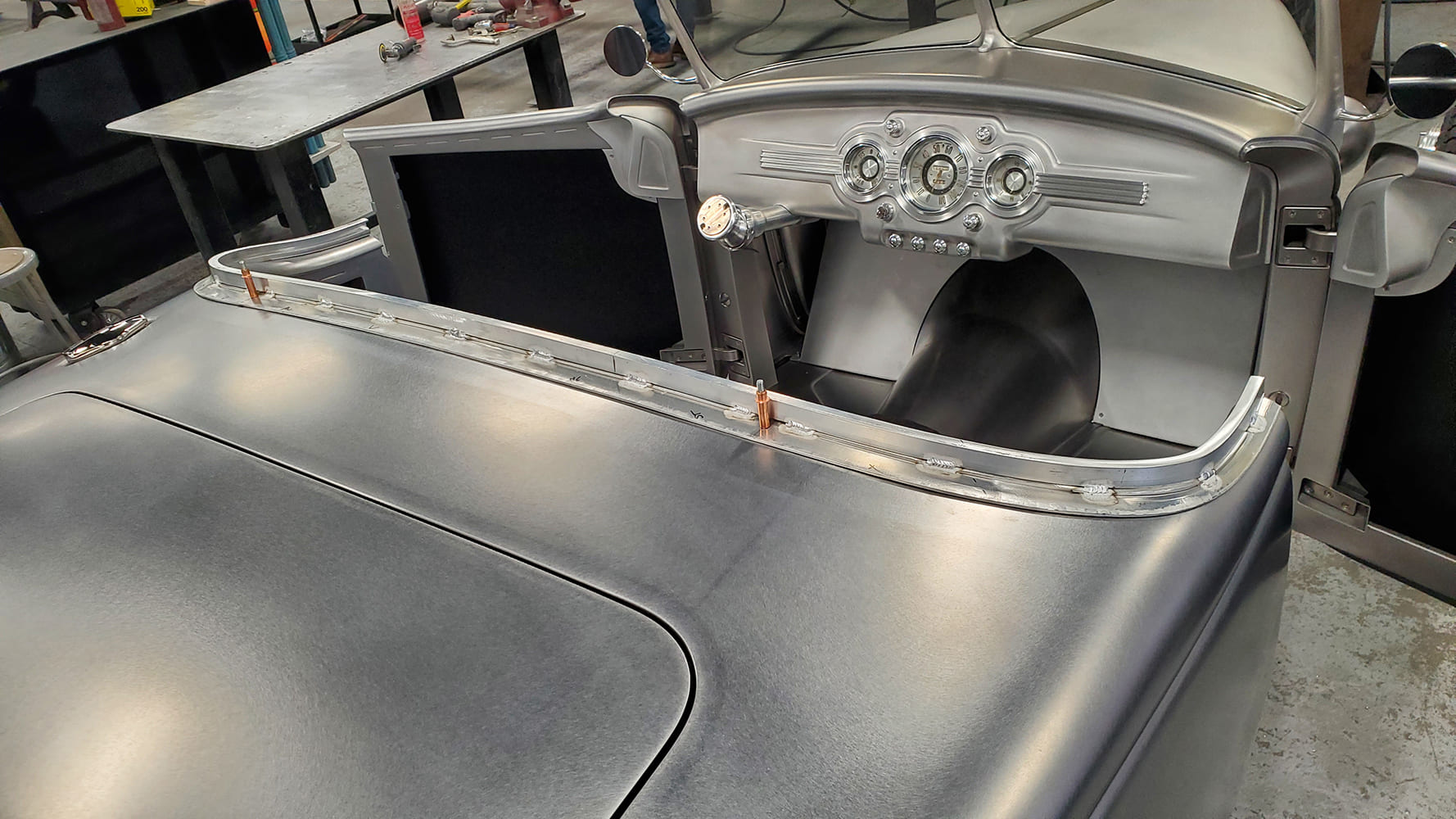 02 1936 Ford Roadster bare metal dash classic Stewart Warner gauges custom hot rod interior mockup