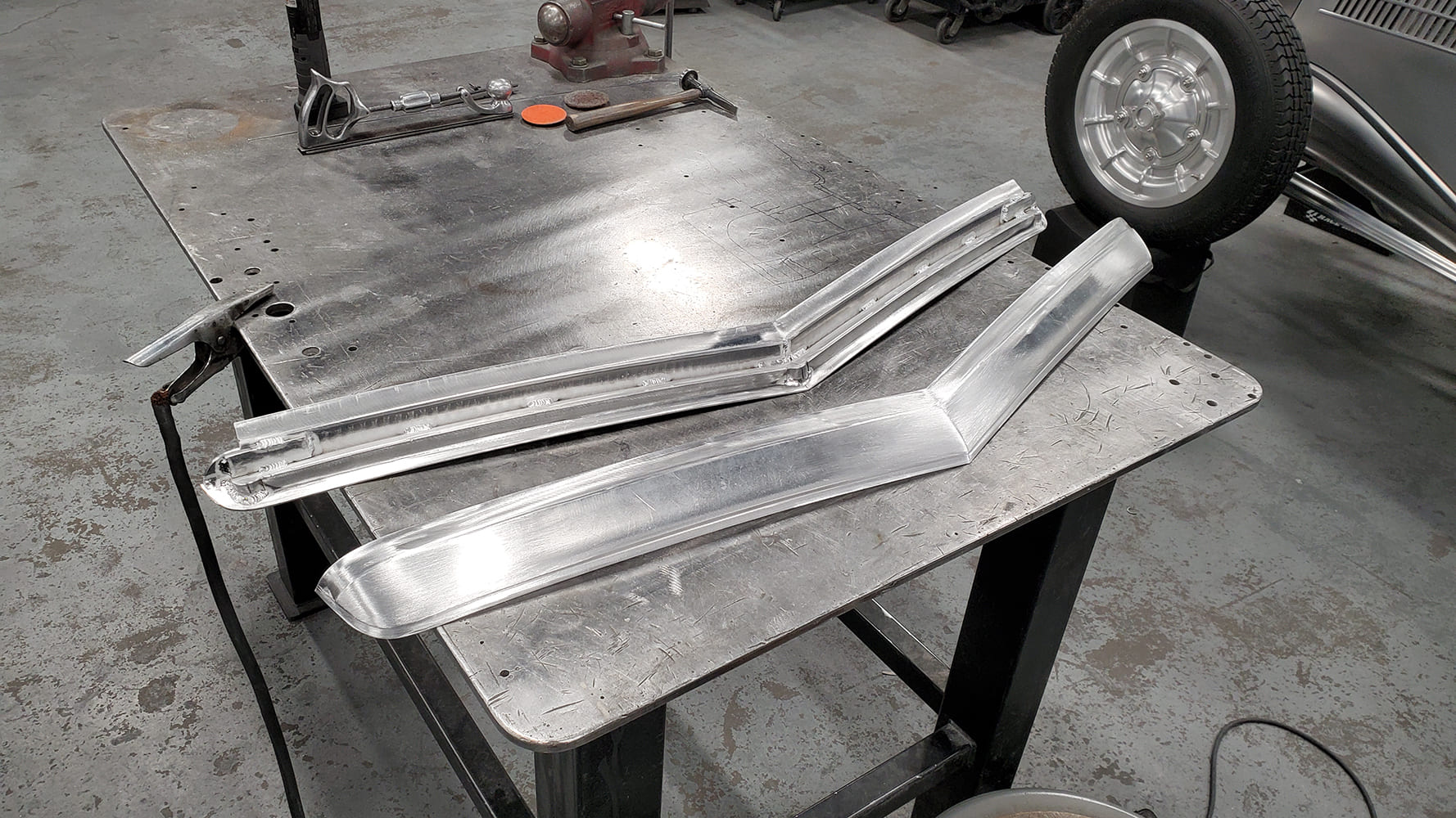 03 1936 Ford Roadster hand formed windshield frame aluminum shaping traditional coachbuilt fabrication