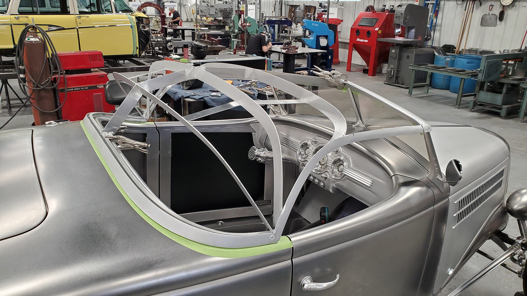 04 1936 Ford Roadster aluminum top frame buck custom fabbed hot rod roof structure mockup