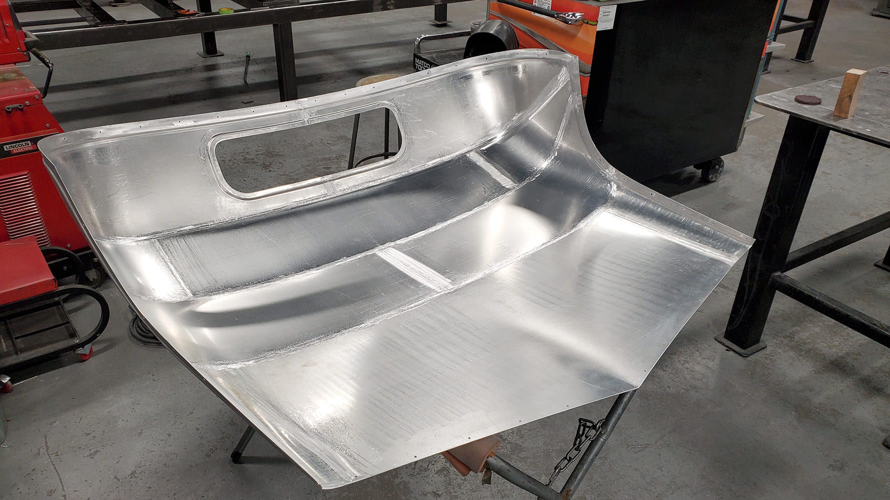 06 1936 Ford Roadster hand formed aluminum roof skin rear window panel one off metalwork